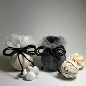 Gongki Roundair with Black String Bow Handcrafted Aroma Delight Solid Tulle Fabric Wrapped Various Scent Options Sensitivity and Gentleness Focus