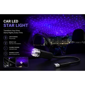 USB LED Star Projector Night Light, Auto Roof Lights, Adjustable Romantic Galaxy Flexible Interior Car Lights, Portable Night Lamp Decorations for Car, Ceiling, Bedroom, Party Bodevada