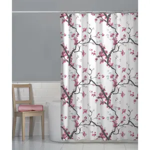 Cherry Blossom Floral Fabric Shower Curtain, Pink, 72" x 72"
