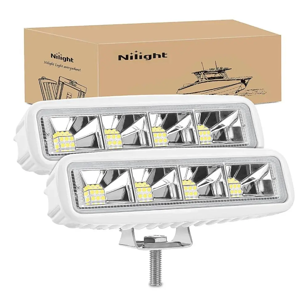 Nilight 6-In Work Light Bar Pair, 72W Total Flood Beam LED Bar Lights, 10-30V High Intensity, IP67 Rated, Aluminum Alloy Case, Adjustable Mount, Offroad Automotive Night Ride Lighting