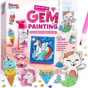 Klever Kits 16 Projects Gem Painting Kit for Kids 5D Gems Arts Crafts Girls Ages 6-12 Fantasy Design Magic Creatures Fruits Desserts Easy Mess-Free Use