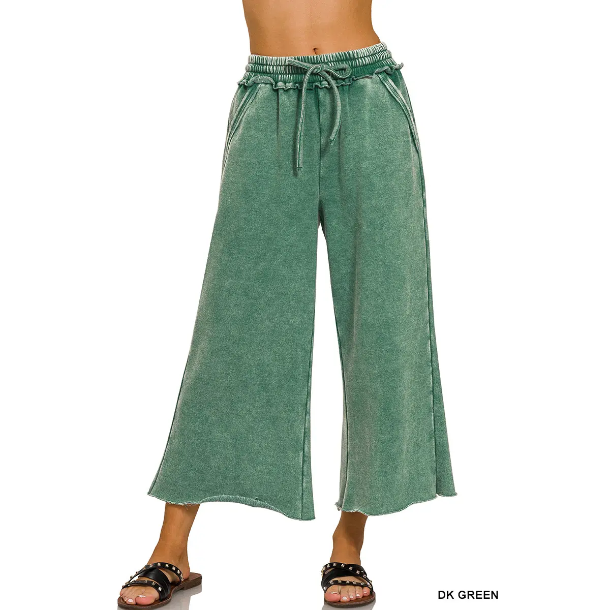 Door Buster! Zenana Acid Wash Fleece Wide Leg Sweatpants