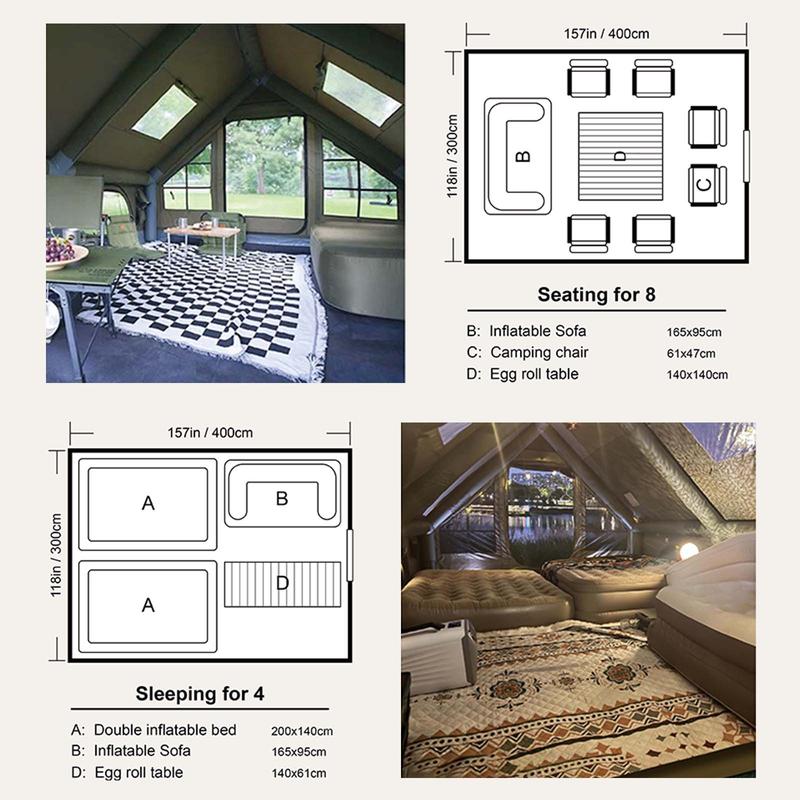 SENLEETO Luxury 129 sq ft Inflatable Camping Tent for 8-10 People Waterproof Blow-Up House with Rainfly Insulated Tents