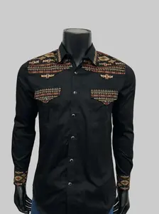 Lamasini Mens Aztec Style Embroidery Long Sleeve Shirt - (Recommend Size Up, Recomendamos garrar una talla mas grande) Black, Navy, White, Olive