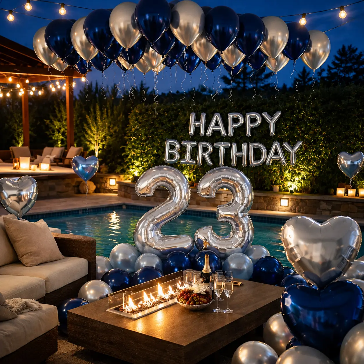 Blue & Silver Luxury Birthday Party Balloon Decor Kit - 1 Set Home Festive Supplies with Inflatable Balloons, 10-Minute Fast Setup for Room Decor Transformation
