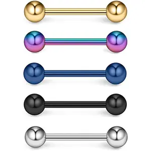Tongue Rings for Women Stainless Steel Stud Barbell Tongue Ring for Men 14 Gauge Mix-color Piercing Jewelry 5 PCS
