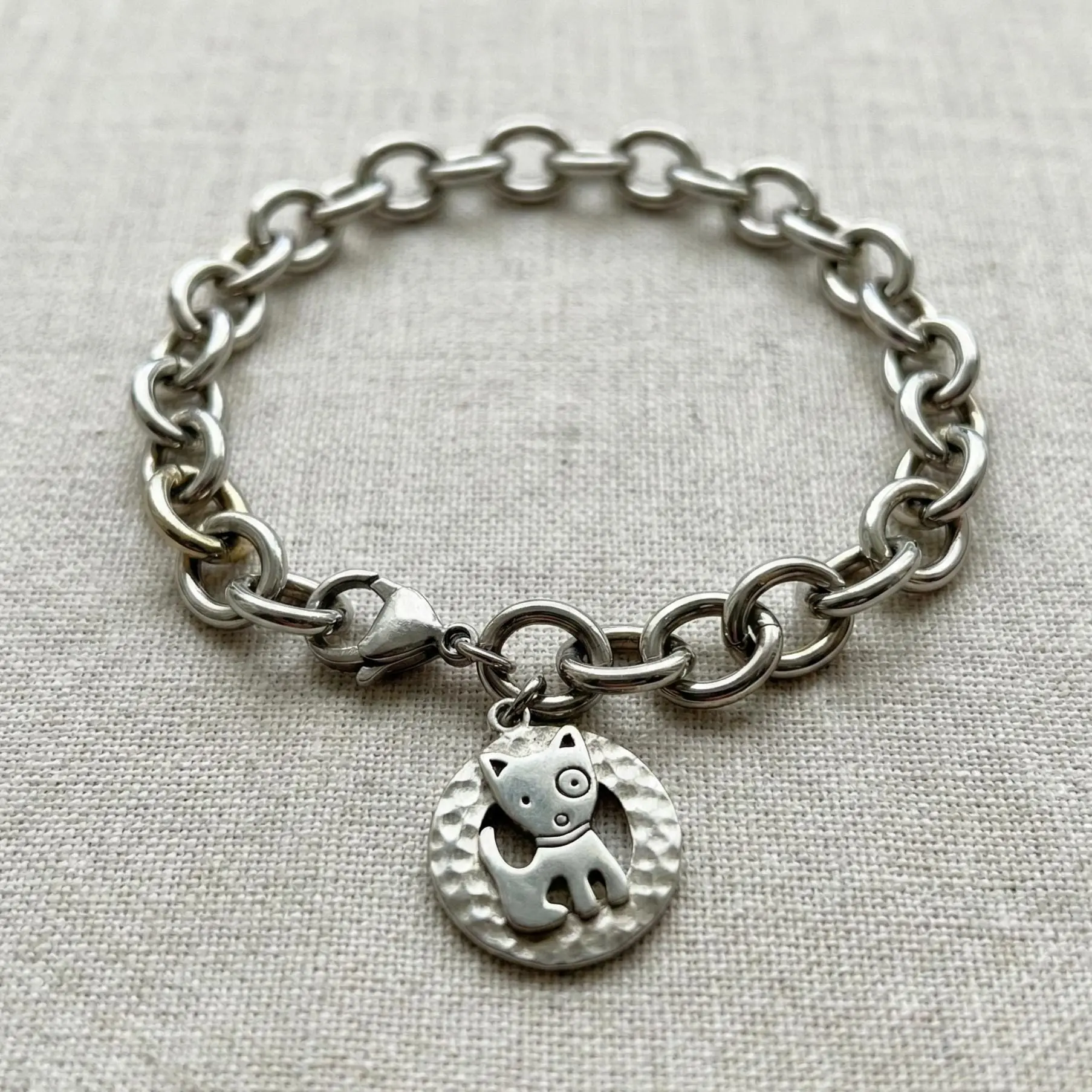 Stainless Steel Dog Charm Bangle, Adjustable Puppy-Themed Bracelet for Daily Wear