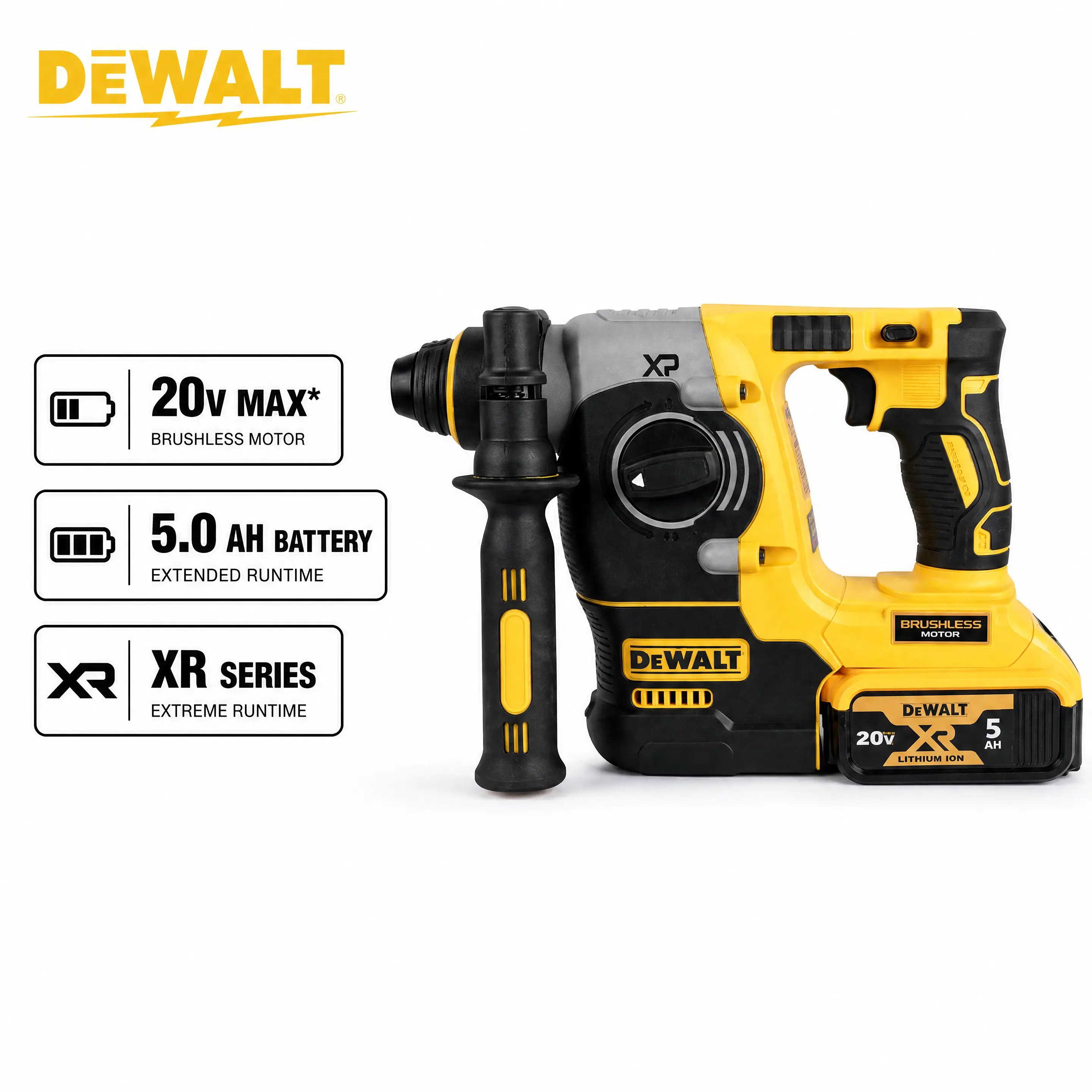 DEWALT DCH273 1-Inch SDS Plus Rotary Hammer Set 1x 5.0Ah Battery & Fast Charger 2.1J Impact Energy Anti-Vibration Power Tool Combo for Concrete Drilling Masonry Jobsite