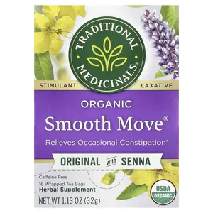 Traditional Medicinals Organic Smooth Move®, Original with Senna, Caffeine Free, 16 Wrapped Tea Bags, 1.13 oz (32 g)