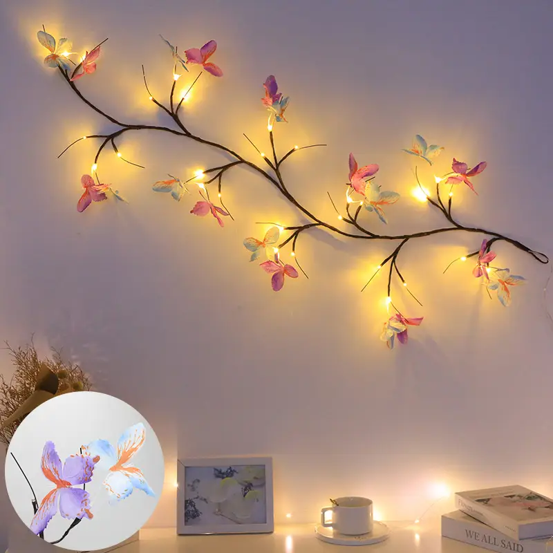 Willow Vine Lamp (Butterfly Design) 48 LED bulbs, 4.3 feet long, magical wall decoration vine lamp, 8 lighting modes, suitable for indoor home wall de