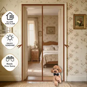 Magnetic Screen Door, Hands-Free Door Curtain, Door Cover for Bugs, Easy Wipe Clean, Heavy-Duty Pure Brown Fiberglass Fabric, Perfect for Indoor Outdoor Use, Durable Screen Door, Door Magnetic Panels, Easy Installation - Say Goodbye to Mosquitoes
