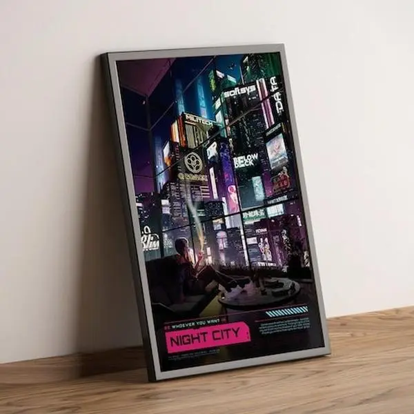 Poster No Frame - Night City (Cyberpunk 2077) Poster: Retro Sci-Fi Wall Art