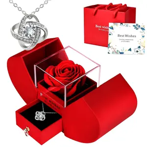 Valentine's Day Rose Gift Box, 1 Set Including Necklace & Gift Box & Rose & Gift Card, Gift for Women, Birthday Gift, Party Gift, Festive & Party Supplies