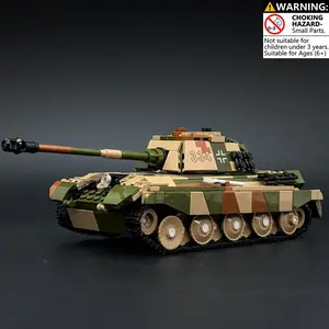 WWII German King Tiger Heavy Tank Building Blocks Set, Military Tiger II Panzer Model Bricks, Henschel Turret Camouflage Tank Toy, Historical Army Vehicle Construction Kit, Educational DIY Gift for Adults Boys Kids, Desktop Display Collection, World War 2
