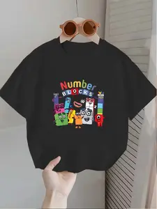 New Summer Short-Sleeved Round-Neck T-Shirts Boys And Girls. Cool Trendy.Cartoon "Numberblocks" Digital Building Blocks Printed Top.Trendy, Individual, Casual And Fashionable Children's Clothing Suitable Daily Use And Outdoor Activities, Highly Versatile