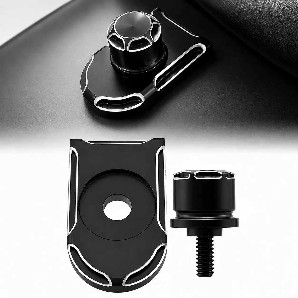 Rear Seat Screw Bolt Knob Tab Cover Kit for Harley Touring Sportster Softail Dyna Road King Street Glide Low Rider Roadster 1996-2019, 1/4-20 Quick-Release Style Rear Fender Seat Mount Hardware with Aluminum Alloy Seat Tab Cover
