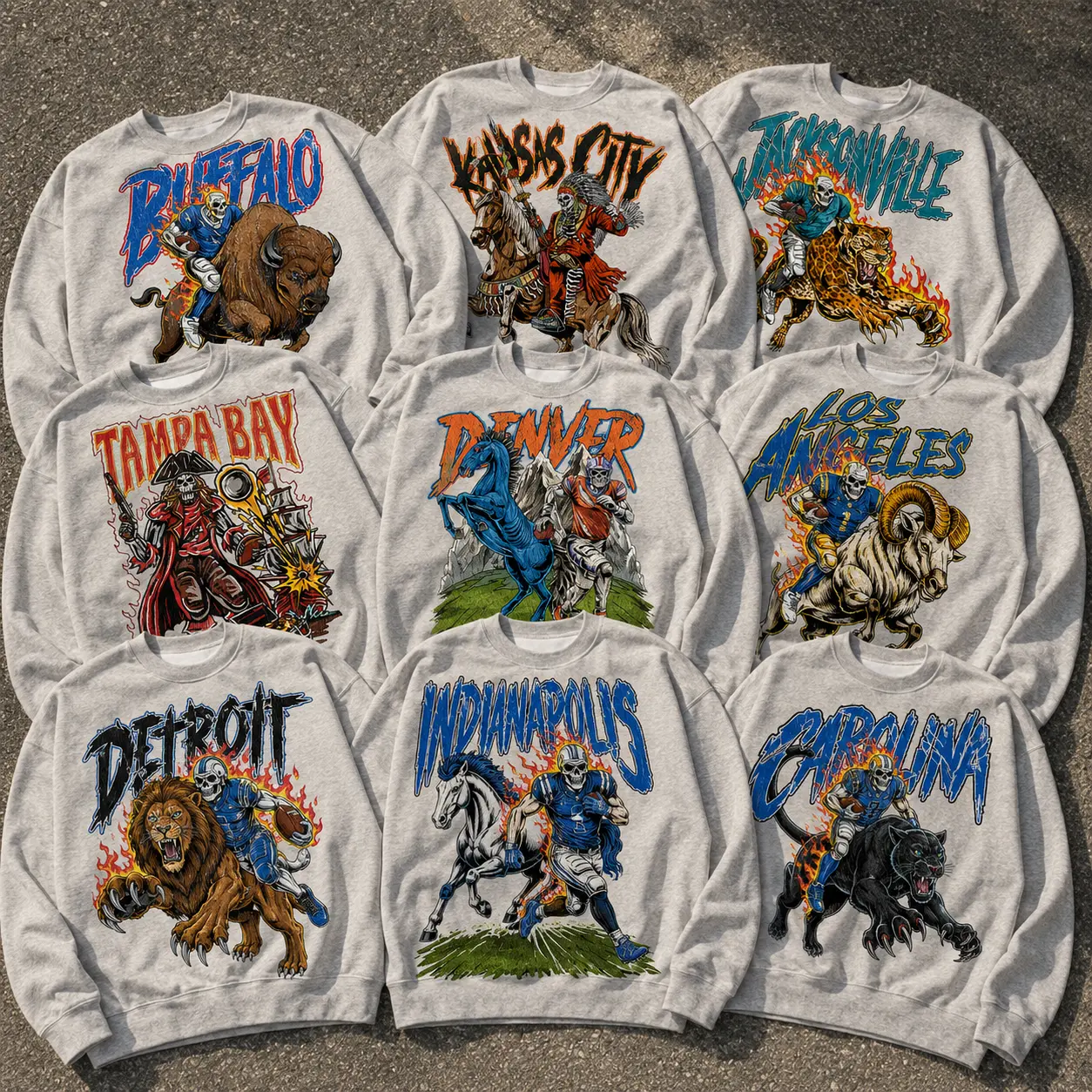 2026 New All Team Football Vintage Skeleton Sweatshirt, Retro Game Day Graphic Crewneck, Unisex Football Fan Pullover, Wild West Sports Shirt, Sunday Tailgate Gift, Fall Season Apparel