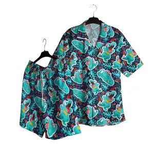 Totodile PKM Hawaii Set Hawaiian Shirt, Hawaiian Short - For All Ages Palm Tree Anime Manga Shirt Video Game Gifts Summer Beach Tropical Floral Aloha