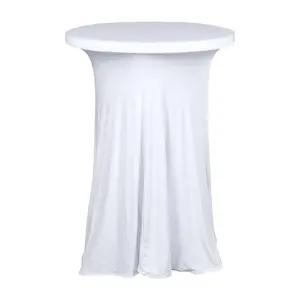 Spandex 30" Round Cocktail Table Cover Skirt White With Natural Wavy Drapes