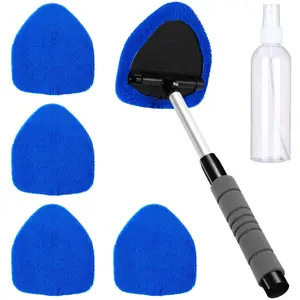 GreenWand Windshield Cleaner Tool Kit with Extendable Handle & 4 Reusable Microfiber Pads for Car Interior & Exterior Spotless Glass Cleaning