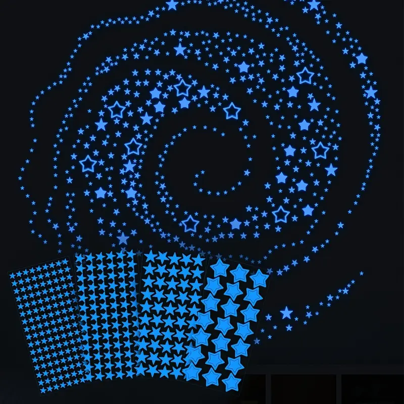 4pcs Small glow-in-the-dark star stickers for room decoration Bedroom Decor Decoration Items; self-adhesive ceiling and wall star stickers—night-sky decorative lights that glow in the dark; bed linen star stickers with assorted sizes Sticker Packs