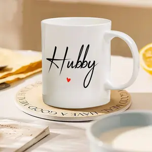 Letter Pattern Ceramic Mug with Handle, 1 Count Valentine's Day Gift Coffee Cup, Ceramic Classic Drinkware, Home Kitchen Drinking Supplies