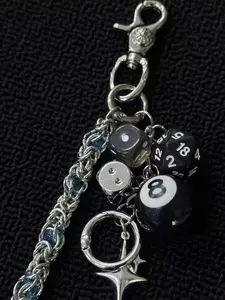 American-Style Patchwork Pants Chain with Blue Keel, Stars, Black Eight-Ball & Dice Charms - Keychain, Belt Chain, Street Hip-Hop Outfit Accessory, Stylish Keychain