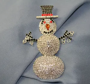 Christmas Snowman Rhinestone Brooch, Large 3D Snowman Pin, Xmas Holiday Jewelry Gift.