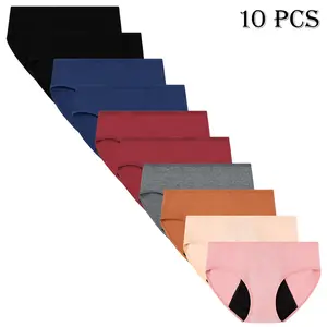 10-Pack Solid Leakproof Period Underwear – Soft Comfortable Cotton Menstrual Panties for Women & Teens