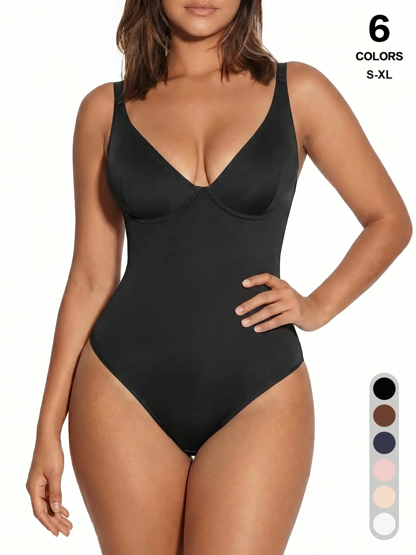 Women's Basic Solid Color V-Neck Bodysuit, Slimming And Shaping Fit Shapewear Underwear Garment Clothes