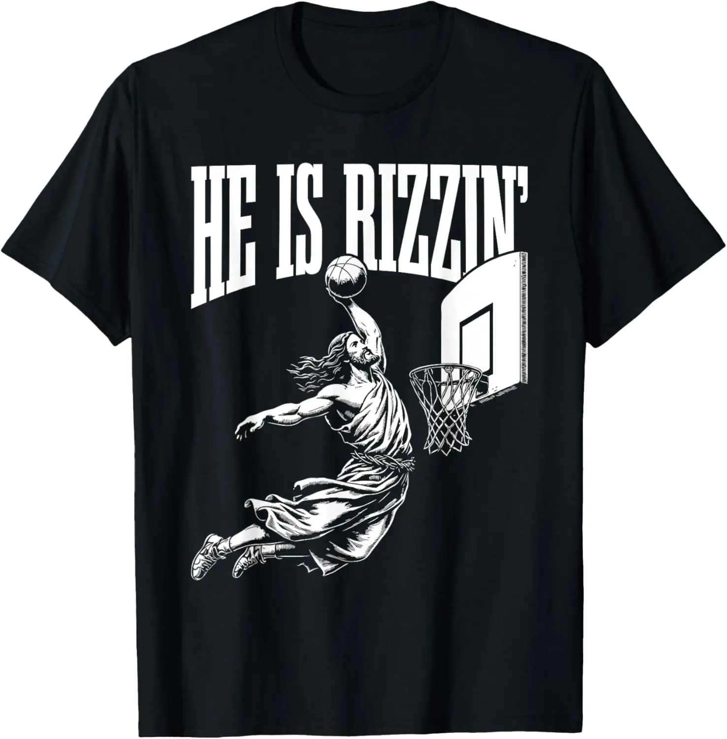 100% Cotton He Is Rizzin Funny Jesus Basketball Meme T-Shirt