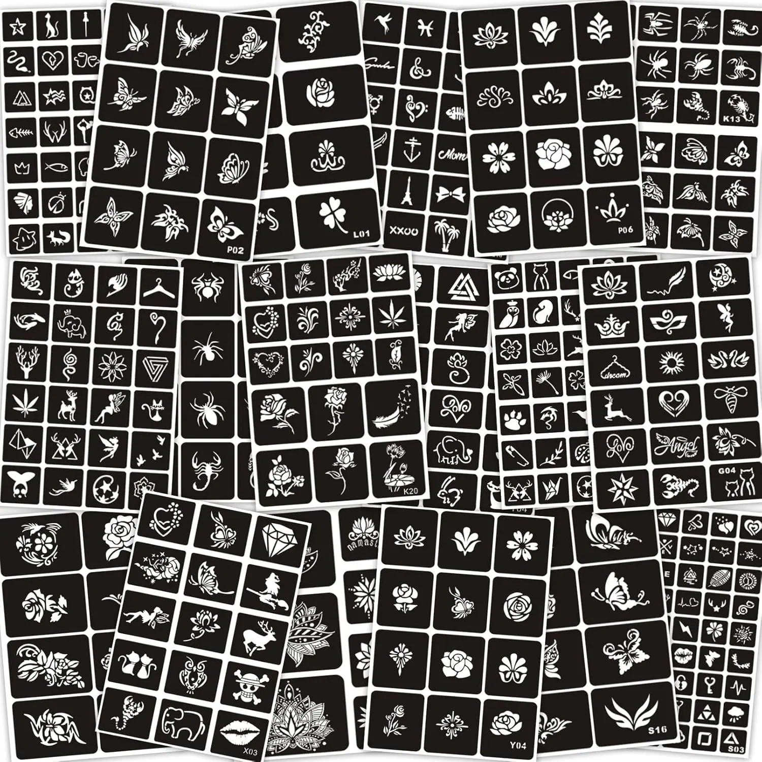 Temporary Tattoo Stencils Reusable for Women Girls, 344 PCS Henna Tattoo Stencil Kit, Temporary Glitter Tattoo Stencils for Face Body Paint DIY