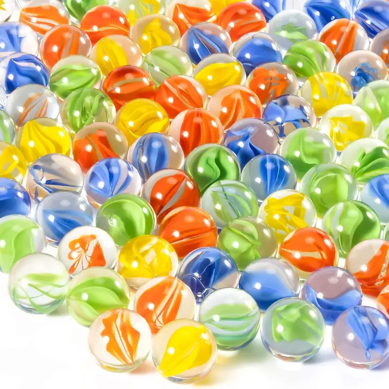 Glass Marbles - 90Pcs Thick Cat Eye Marbles Bulk, for Marble Run, Chinese Checkers, Bee Bath, Vase Filler, Tank Decor, Family Party Board Games, Mix Color, 14mm & 16mm Medium Size
