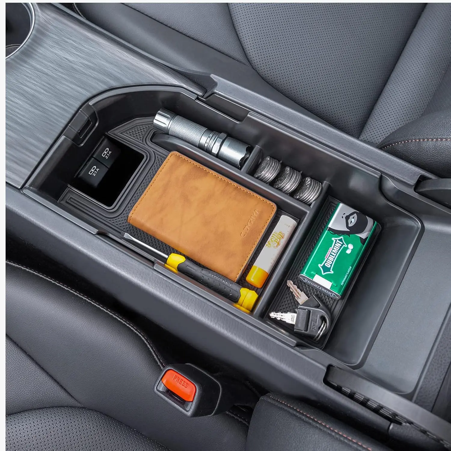 Center Console Tray Compatible with 2018-2024 Toyota Camry XLE XSE and 2020-2024 Camry LE SE with Dual USB Ports, Interior Accessories Armrest Console Organizer (Not for 2025)