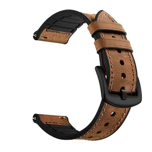 Suitable for Huawei and Samsung watch4,5 genuine leather strap, silicone coated quick-release strap
