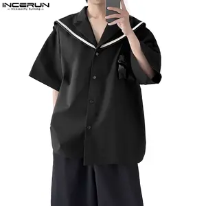 INCERUN Men's Anime Cosplay Preppy JK Uniform Summer Japanese Style Loose Fit Sailor Collar Short Sleeve Shirt Streetwear Top