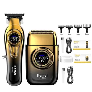 Km-1677 Km-T228 Men's Electric Shaver and Hair Clipper, Professional Trimmer for Bald Men, Wireless Shaving Kit, Men's Grooming Gift