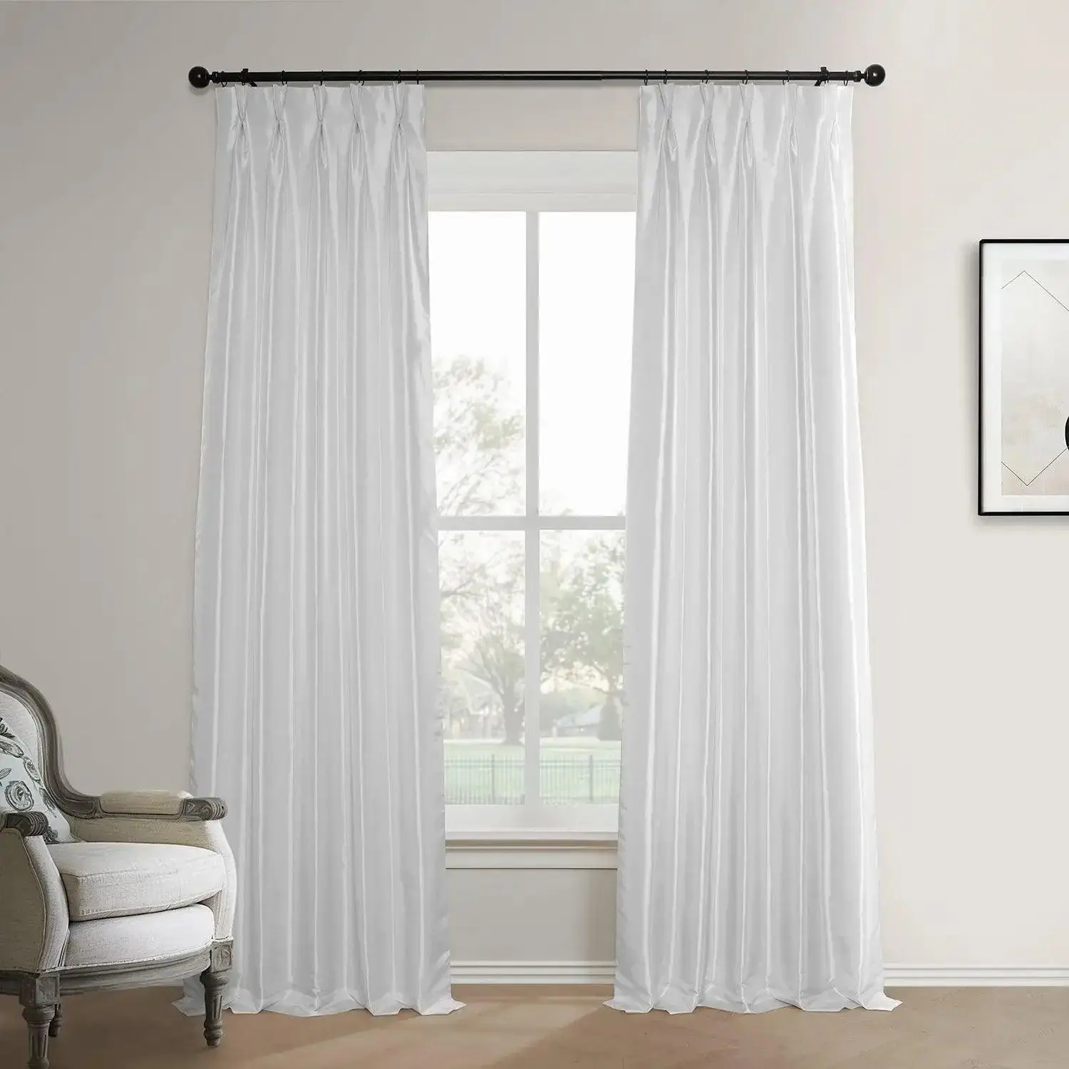 French Pleat Faux Silk Taffeta Blackout Curtains - Half Price Pleated Curtains with Light Reduction, Privacy & Stylish, Serene Home Decor