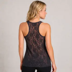 Women's Lace Racerback Tank Top, Sheer Floral Lace Back, Casual Athletic Cami