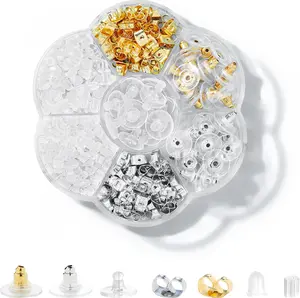 7 Styles 500PCS Earring Backs for Studs, Clear Plastic Hypoallergenic Metal Rubber Silicone Earring Backs Bullet Clutch Stoppers Replacement Kits for Fish Hook Earring Studs Hoops