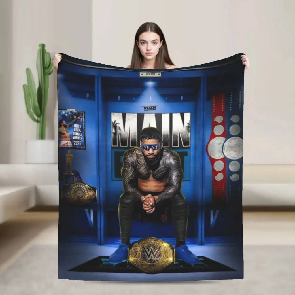 Jey Uso Yeet Printed Art Flannel Cloth Wrestling Wrestler Throw Blanket - Super Soft, Warm, Multi-Size, Retro Vibe - for Adults’ Couch, Sofa, Bed - Valentine Gift, Breathable