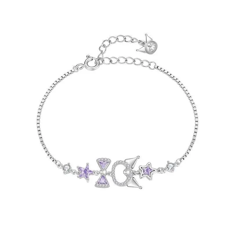 Kuromi Beaded Charm Bracelet Sanrio Licensed Cute Kawaii Adjustable Wrist Jewelry for Girls & Women