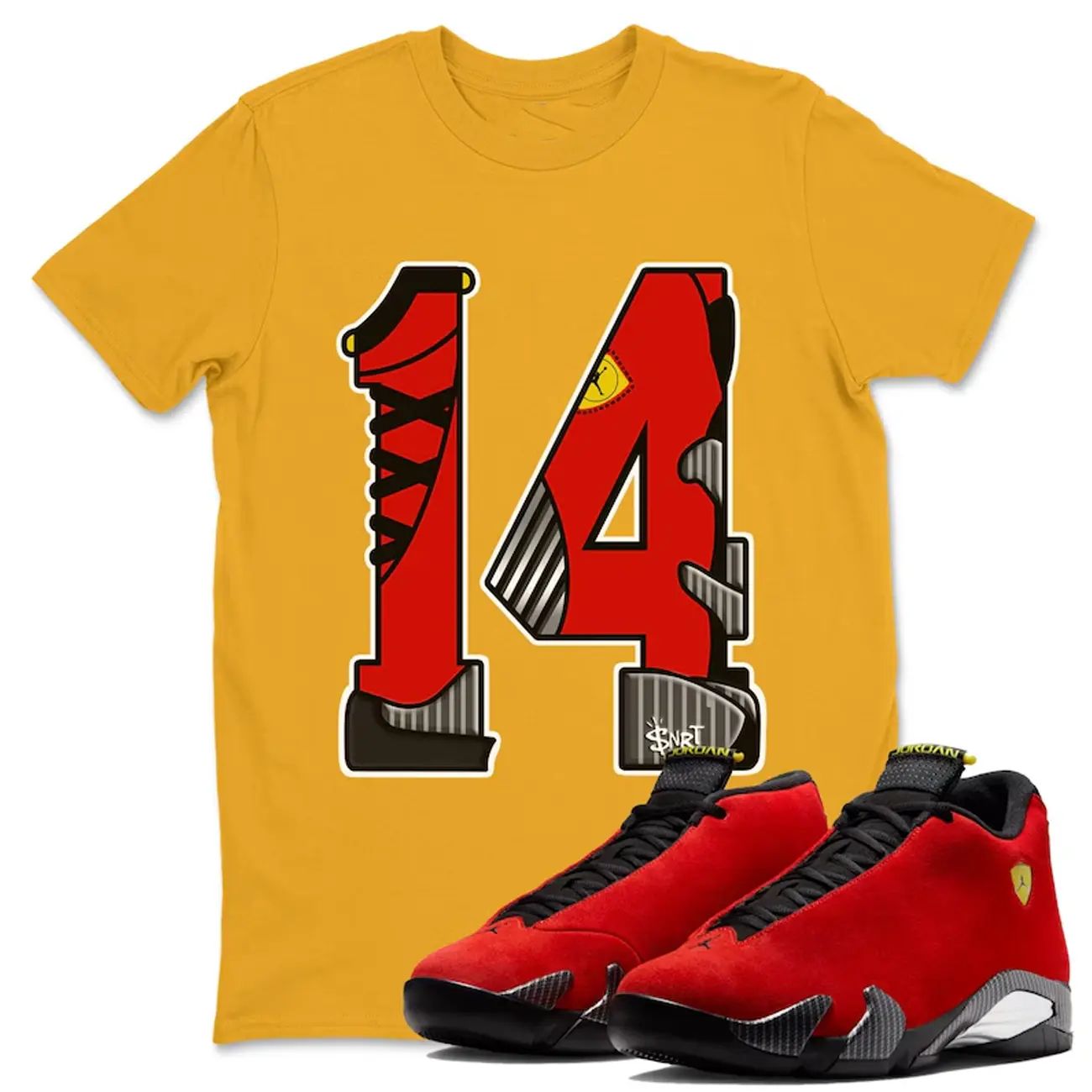 Number 14 Unisex Graphic Tee Matching Jordans 14s Challenge Red Sneakers