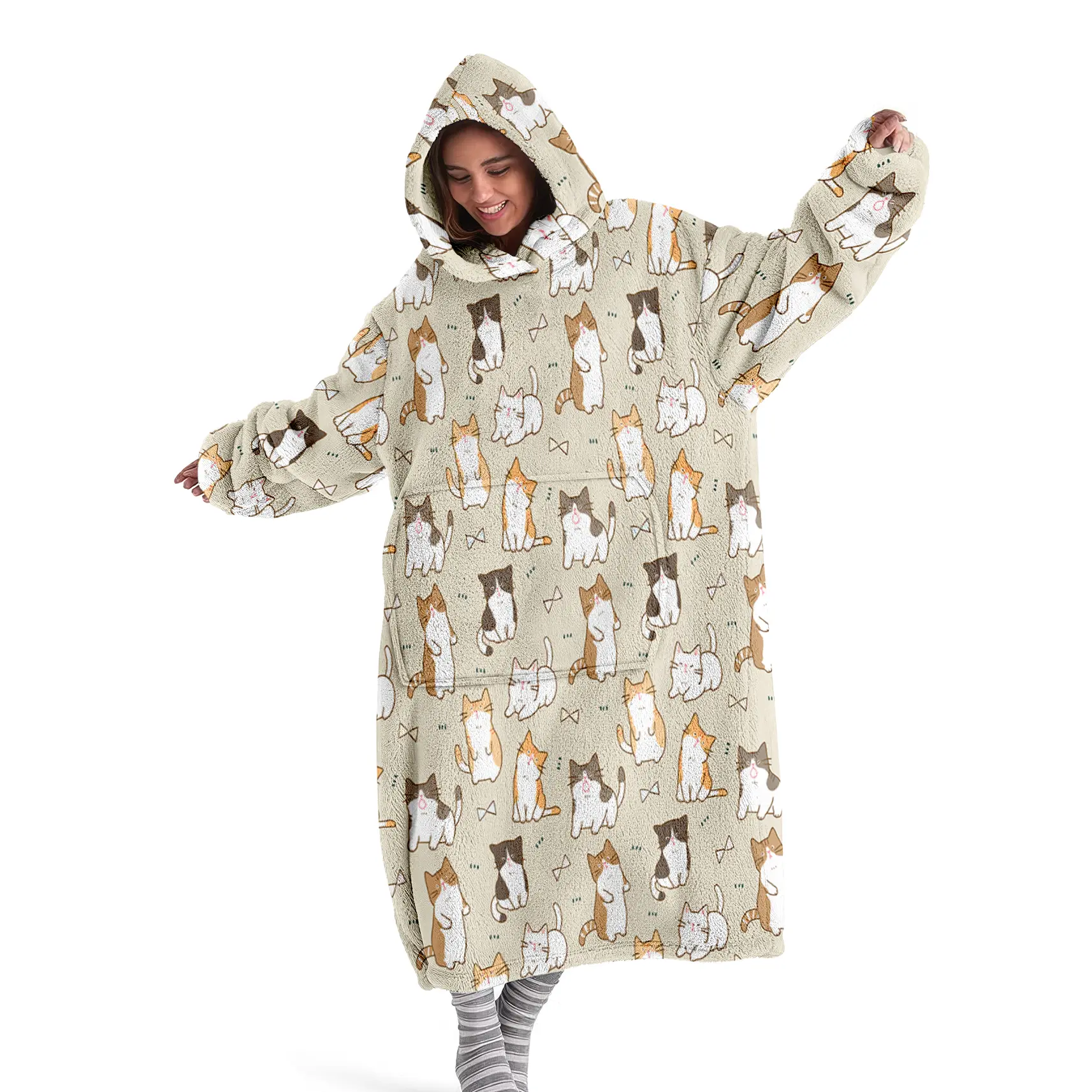 hoodie blanket，Wearable Blanket，Women's Oversized Hooded Blanket Sweatshirt, Lazy Cat Print Wearable Blanket, Cozy Warm Blanket, Long Sleeve Comfortable Winter Gift for Her，Christmas Gift,Valentine's Day gift