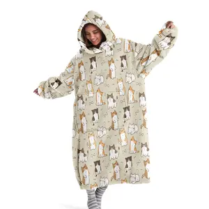 hoodie blanket，Wearable Blanket，Women's Oversized Hooded Blanket Sweatshirt, Lazy Cat Print Wearable Blanket, Cozy Warm Blanket, Long Sleeve Comfortable Winter Gift for Her，Christmas Gift,Valentine's Day gift