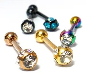 1pc Multiple Gem Set Ball Tongue Ring IP Steel Barbell Tounge 14g 5/8 (16mm)