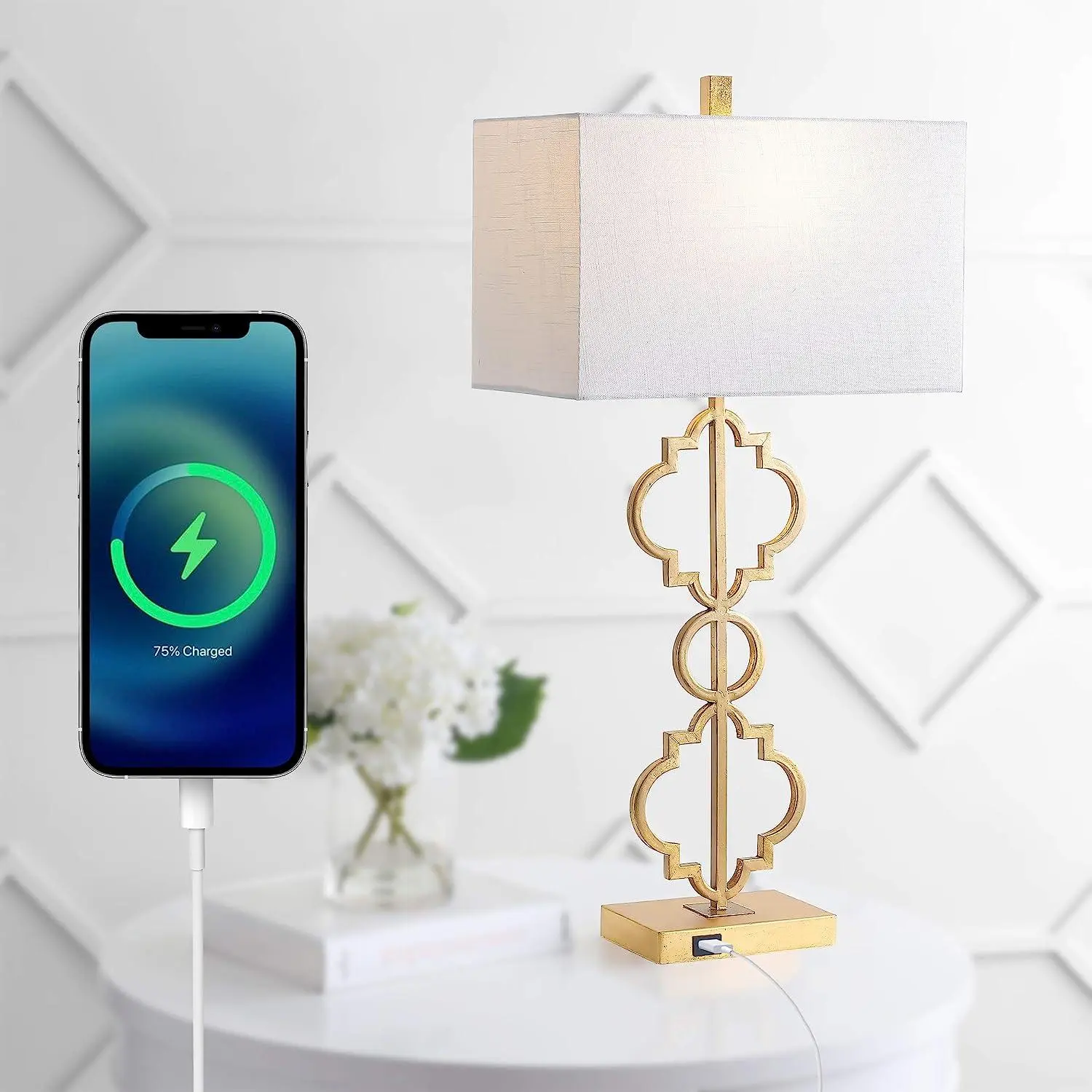 JONATHAN Y Selina Iron Ogee Trellis Modern LED USB Table Lamp - LED Desk Lamp, Lights for Bedroom, Living Room Indoor Lighting Fixture