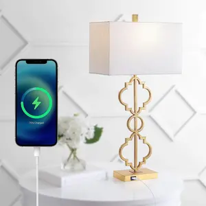 JONATHAN Y Selina Iron Ogee Trellis Modern LED USB Table Lamp , for bedroom, living room, foyer, hallways, dining room, dorms