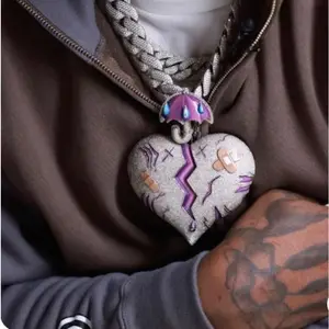 1 Piece Silver Pendant Multicolor Enamel Broken Heart Pendant Unisex Hip Hop Diamond Charm Necklace Party Date Birthday Holiday Gift Trendy Accessories