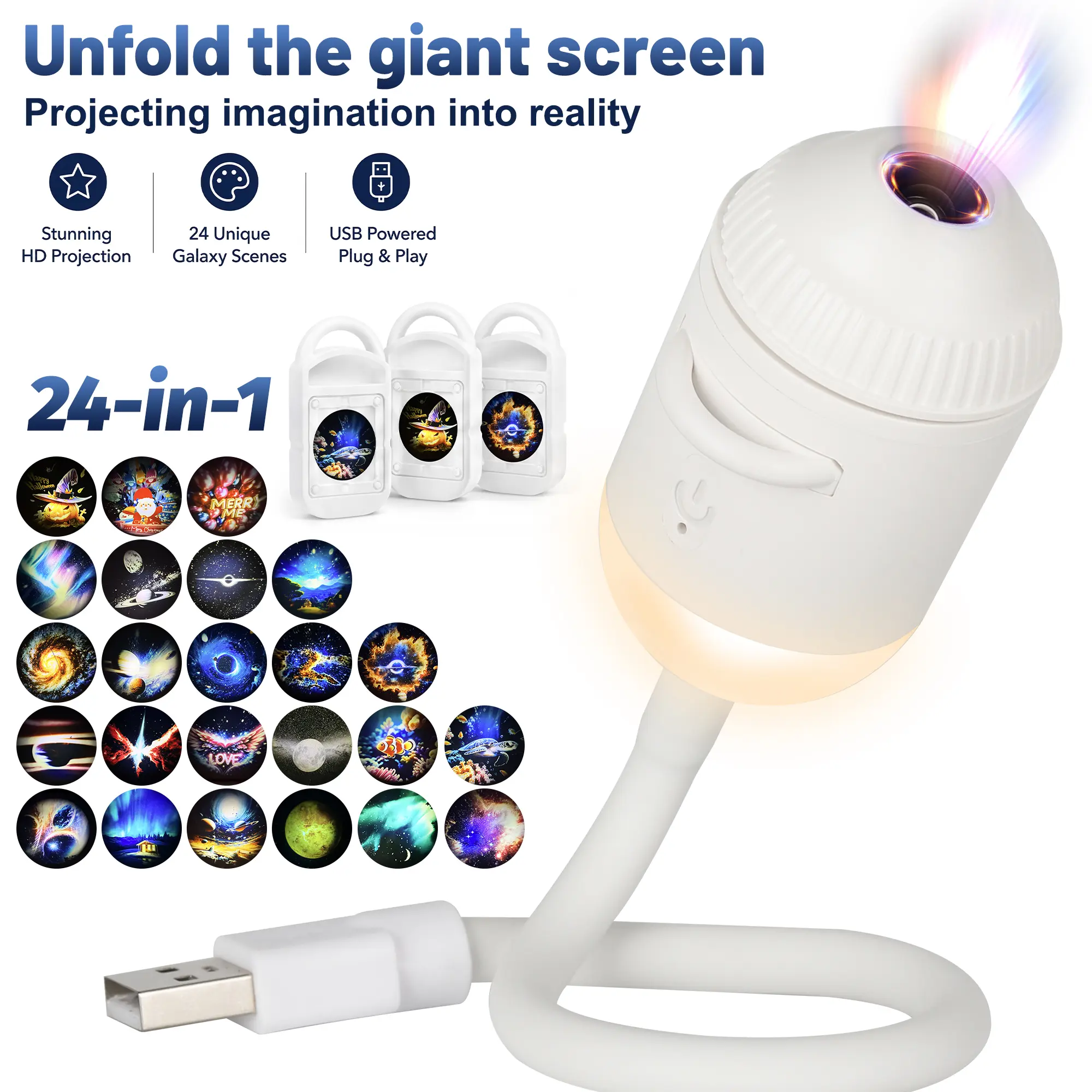 The Ultimate 2-in-1 Night Light & Projector – 1080P HD, 1800 Lumen, 24 Slides – Sleep Aid, Surprises, Travel Essential